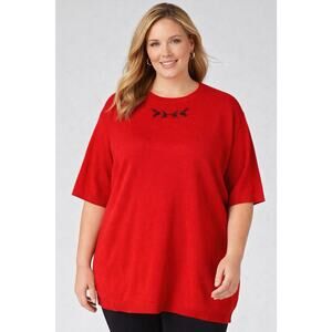 Westbound Red Knit Sweater Top 3X Plus Size Short Sleeve Embroidered Detail NWT